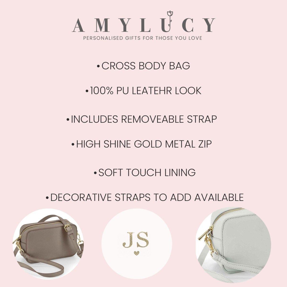Personalised Cross Body Bag Embroidered, Initials Cross Body Bag, Monogram Cross Body Bag with Strap, Bridesmaid Bag, Luxury Bag - Amy Lucy