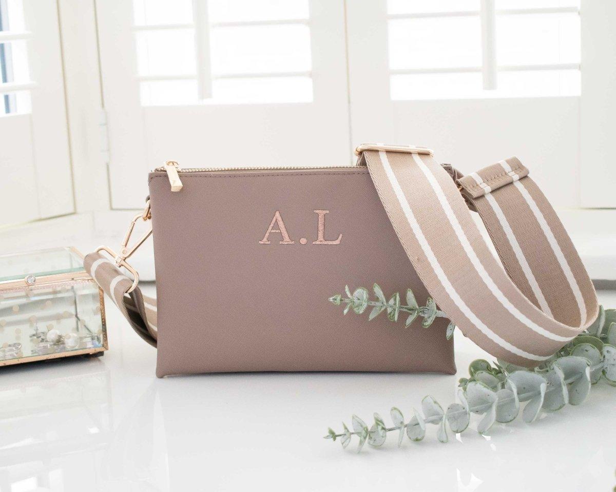 Personalised Cross Body Bag, Initials Cross Body Bag, Monogram Cross Body Bag with Strap, Bridesmaid Bag, Embroidered - Amy Lucy
