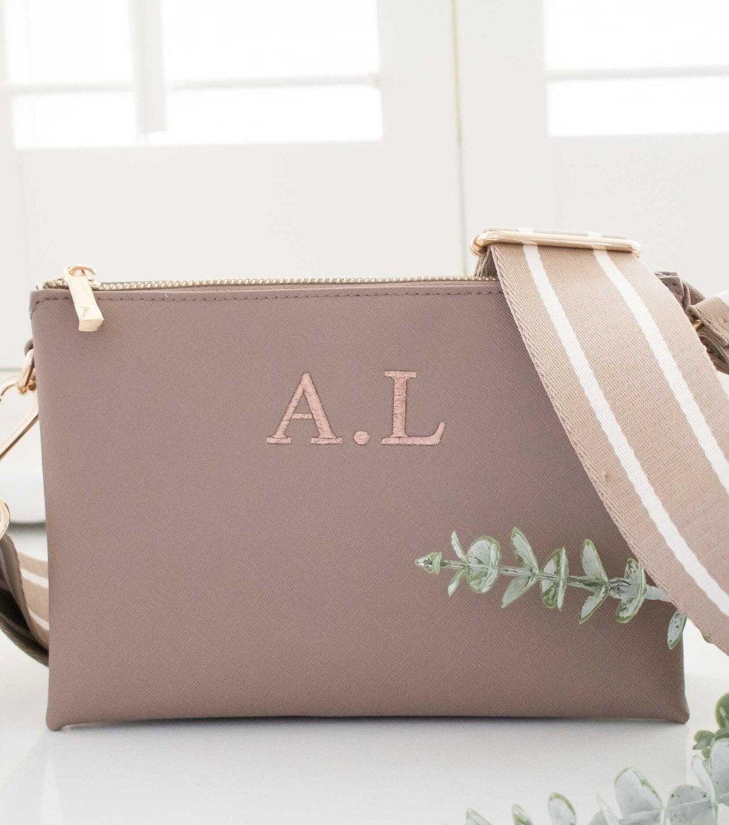 Personalised Cross Body Bag, Initials Cross Body Bag, Monogram Cross Body Bag with Strap, Bridesmaid Bag, Embroidered - Amy Lucy