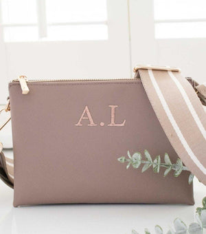Personalised Cross Body Bag, Initials Cross Body Bag, Monogram Cross Body Bag with Strap, Bridesmaid Bag, Embroidered - Amy Lucy
