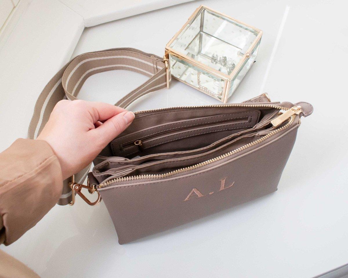 Personalised Cross Body Bag, Initials Cross Body Bag, Monogram Cross Body Bag with Strap, Bridesmaid Bag, Embroidered - Amy Lucy