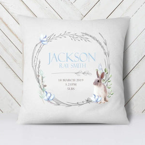 Personalised Cushion Cover, Baby Room Cushion, Boys Room Cushion, New Baby Cushion, New Baby Gift, Rabbit Cushion, Rabbit Decoration - Amy Lucy