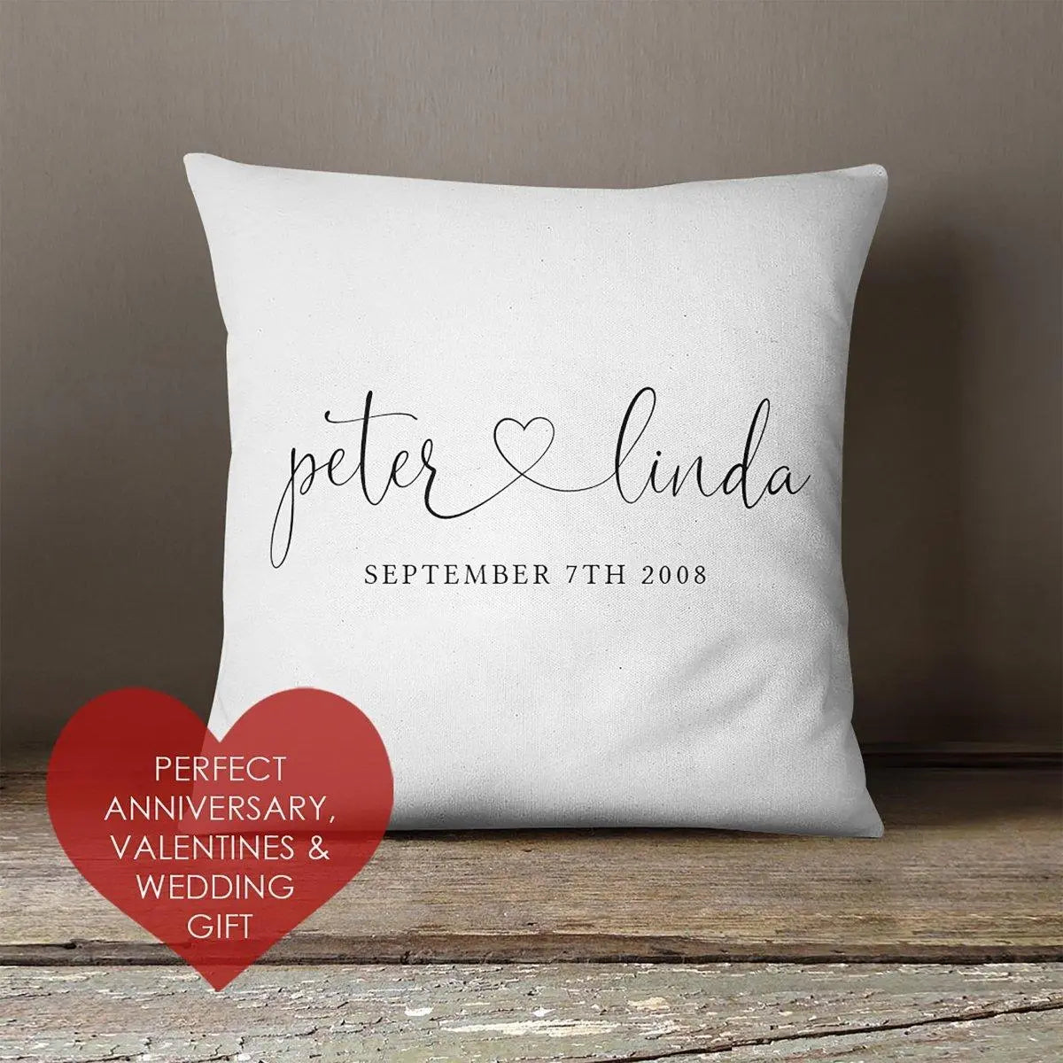Personalised Custom Name and Date Couple Cushion, Valentines Gift, Anniversary Gift, Honeymoon and Newlywed Cushion, Minimal and Modern Gift - Amy Lucy