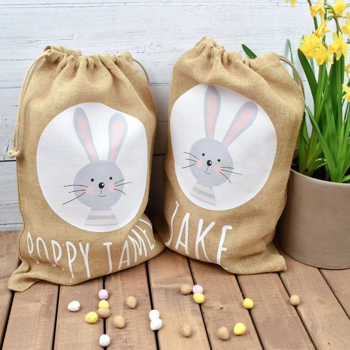 Personalised Cute Easter Bunny Jute Sack, Personalised Easter Bag, Child&#39;s Storage Bag, Easter Egg Hunt Gift Bag, Easter Egg Hunt Bags - Amy Lucy