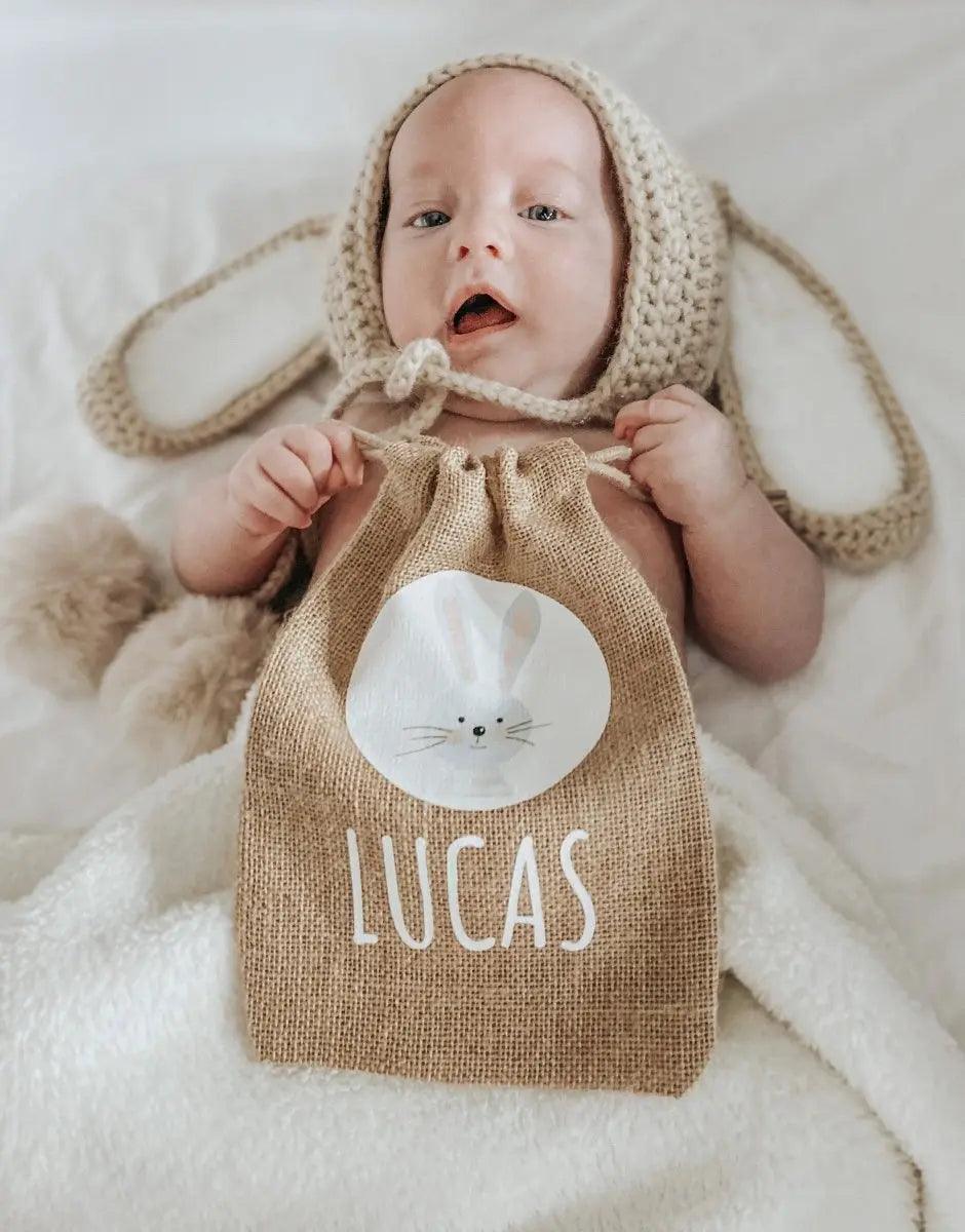 Personalised Cute Easter Bunny Jute Sack, Personalised Easter Bag, Child&#39;s Storage Bag, Easter Egg Hunt Gift Bag, Easter Egg Hunt Bags - Amy Lucy