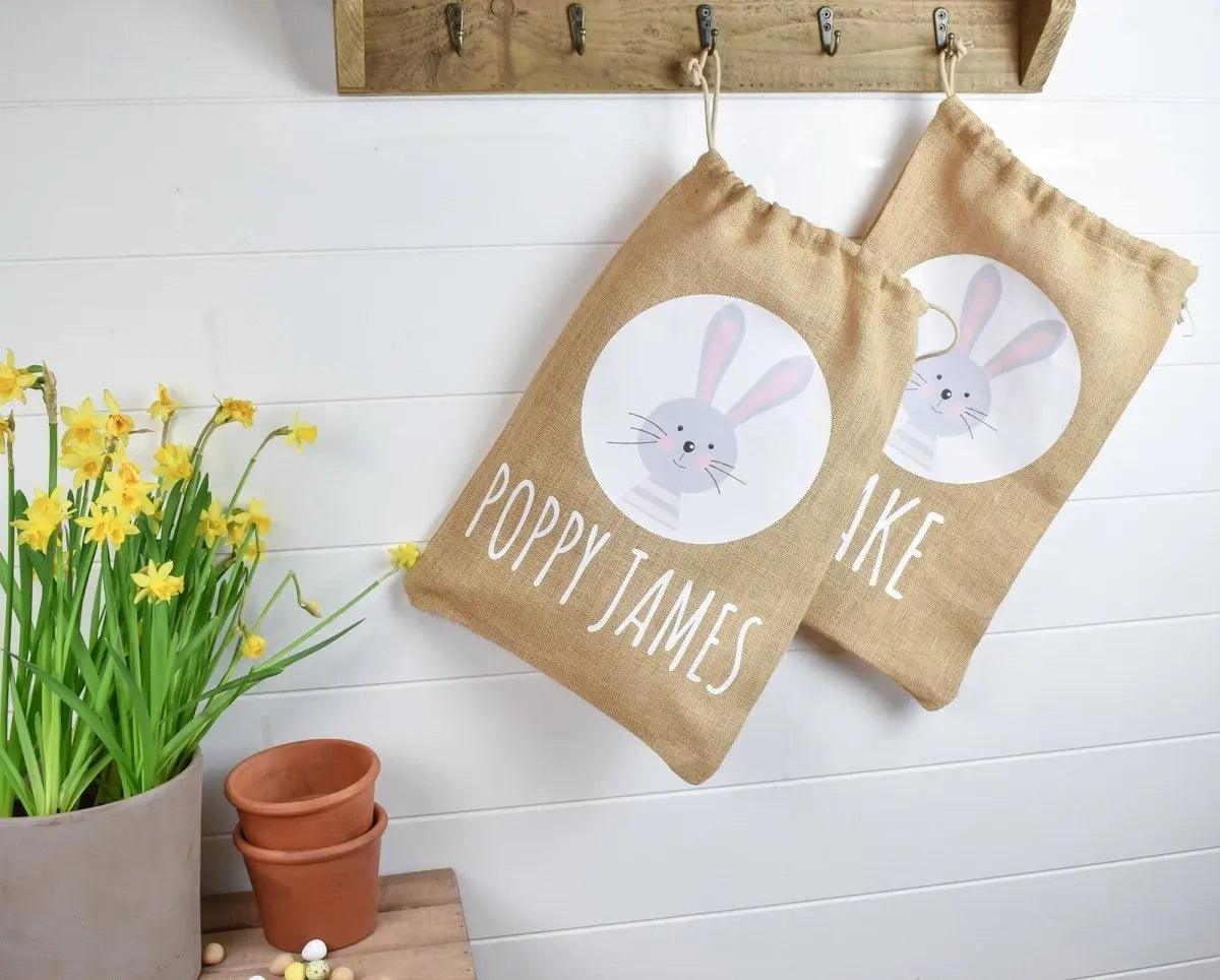 Personalised Cute Easter Bunny Jute Sack, Personalised Easter Bag, Child&#39;s Storage Bag, Easter Egg Hunt Gift Bag, Easter Egg Hunt Bags - Amy Lucy