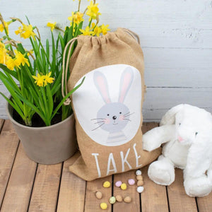 Personalised Cute Easter Bunny Jute Sack, Personalised Easter Bag, Child&#39;s Storage Bag, Easter Egg Hunt Gift Bag, Easter Egg Hunt Bags - Amy Lucy