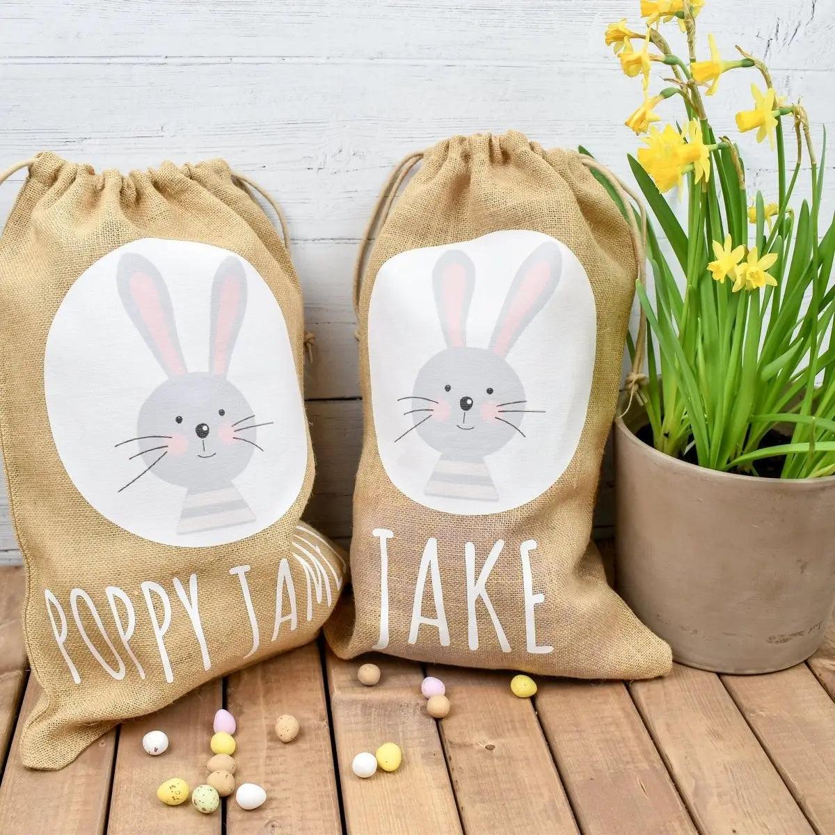 Personalised Cute Easter Bunny Jute Sack, Personalised Easter Bag, Child&#39;s Storage Bag, Easter Egg Hunt Gift Bag, Easter Egg Hunt Bags - Amy Lucy