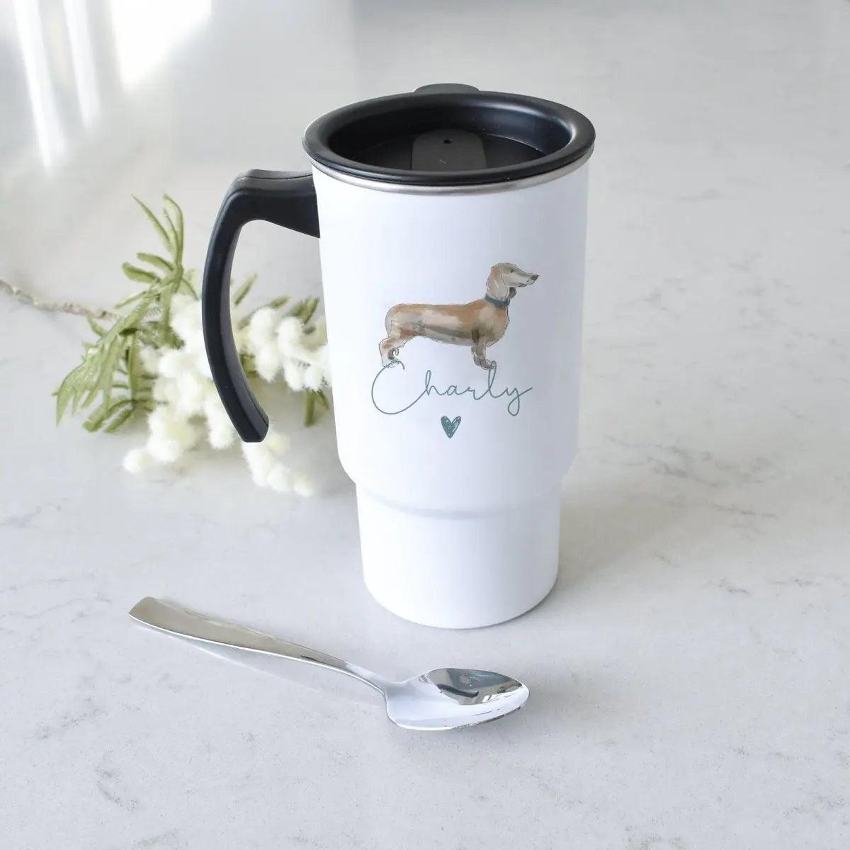Personalised Dachshund Travel Cup, Graduation Gift, Personalised Dachshund Gifts, Personalised Coffee Cup, Sausage Dog Lover Gift, Travel - Amy Lucy