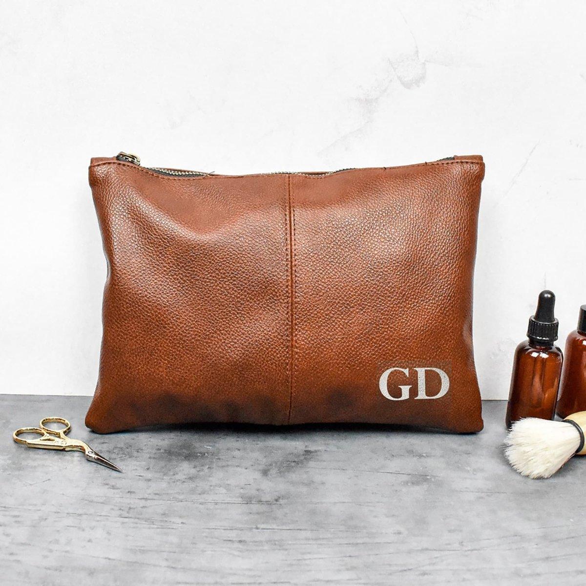 Personalised Dad Washbag, Father Wash Bag, Daddy Gifts, Christmas Dad Gift, Leather Look Wash Bag, Initial Washbag, Beard Gift, Men's Gift - Amy Lucy