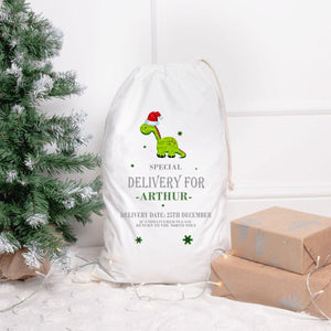 Personalised Dinosaur Christmas Sack, Xmas Sack, Dinosaur Xmas Gift Sack, Dinosaur Santa Sack, Dino Sack, Dinosaur Gifts, Christmas Sacks - Amy Lucy