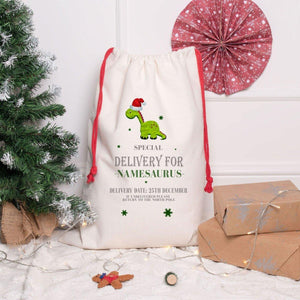 Personalised Dinosaur Christmas Sack, Xmas Sack, Dinosaur Xmas Gift Sack, Dinosaur Santa Sack, Dino Sack, Dinosaur Gifts, Christmas Sacks - Amy Lucy