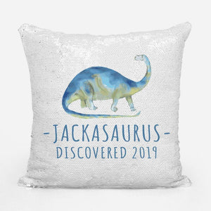 Personalised Dinosaur Cushion, Boy Birthday Gift, Sequin Cushion, Swipe Sequin Wedding Page Boy Thank you Gift, Wedding Gift, Kids, Children - Amy Lucy