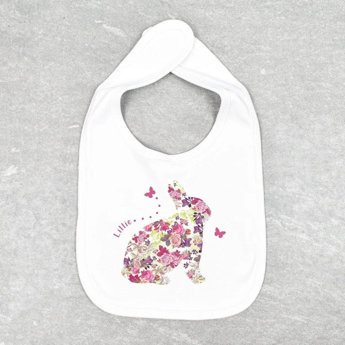 Personalised Easter Bunny Baby Bib, Kids Party Bib, Baby Girl Bib, Baby Boy Bib, Customised Easter Baby Bib, 100% Cotton, White Baby Bib - Amy Lucy