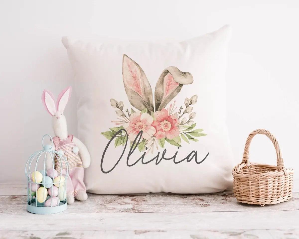 Personalised Easter Cushion, Easter Bunny Cushion, Easter Gift, New Baby Easter Gift, Girl Easter Gift, Spring Decor, Pink Bunny Decor - Amy Lucy