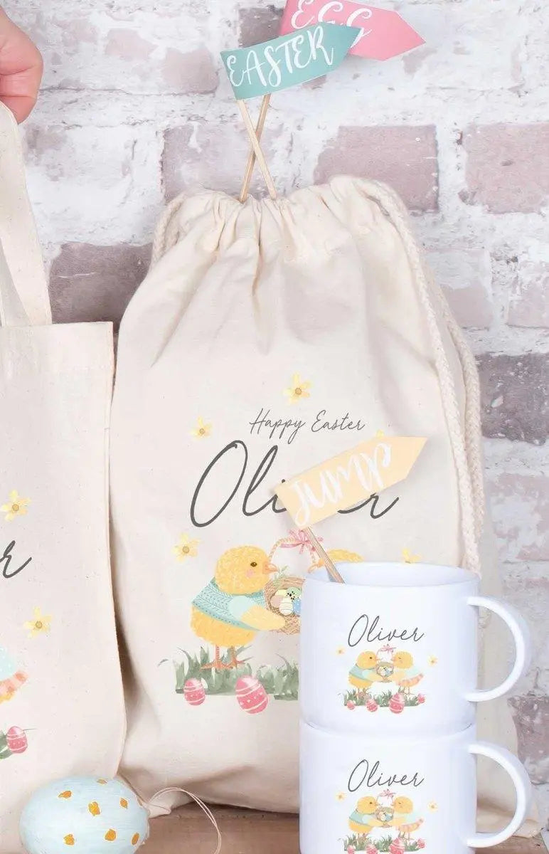 Personalised Easter Sack, Personalised Easter Bag, Child&#39;s Storage Bag, Easter Egg Hunt Gift Bag, Easter Mug, Child Mug - Amy Lucy