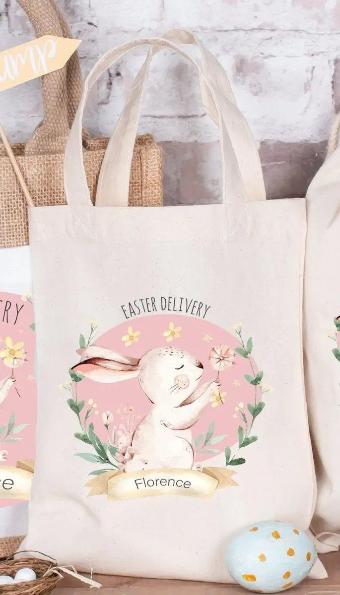 Personalised Easter Sack, Personalised Easter Bag, Child&#39;s Storage Bag, Easter Egg Hunt Gift Bag, Easter Mug, Child Mug Pink - Amy Lucy