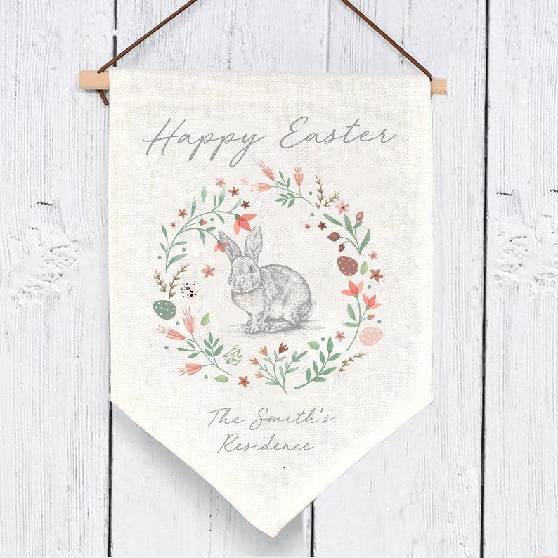 Personalised Easter Wall Hanging, Personalised Easter Bunting, Personalised Easter Flag, Family Easter Decor, Happy Easter Sign, Easter Gift - Amy Lucy