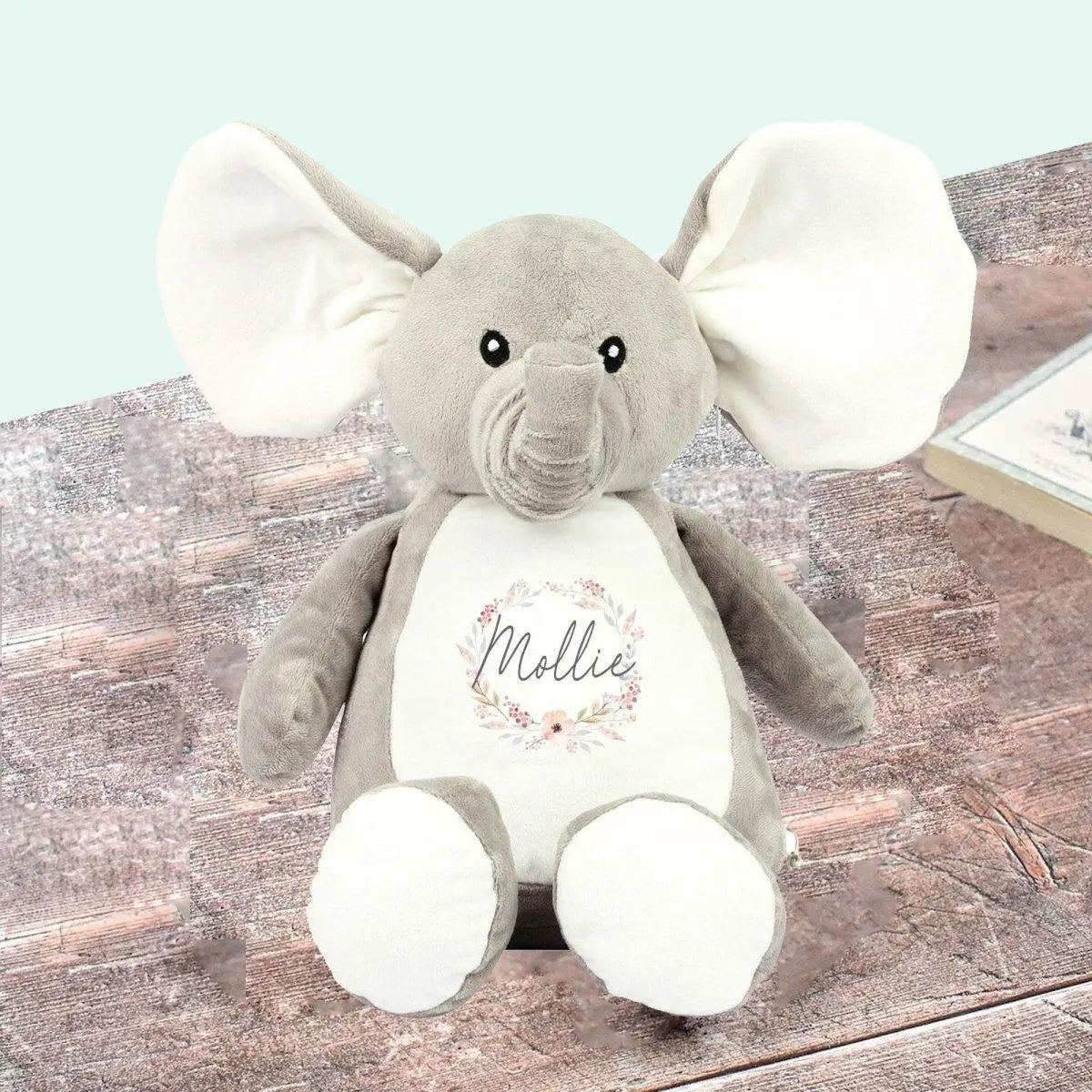 Personalised Elephant, New Baby Gift, Customised Plush Soft Toy, Your Name Teddy, Cuddly Toy, Girls and Boys Teddy Baby Shower Gift - Amy Lucy