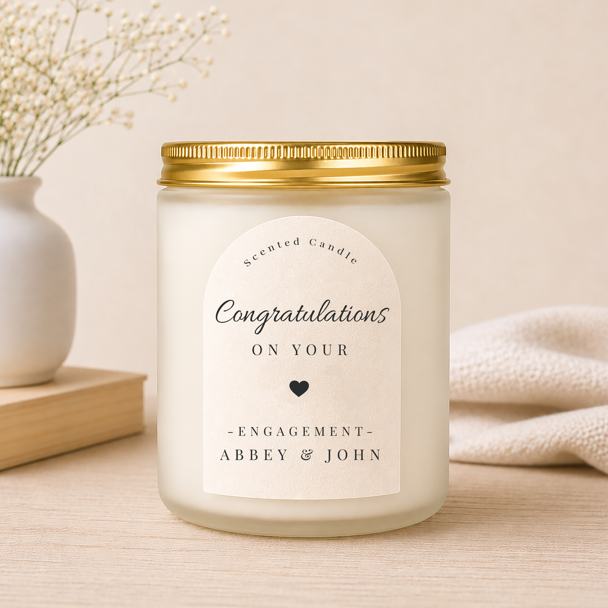 Personalised Engagement Candle Gift shown from the front