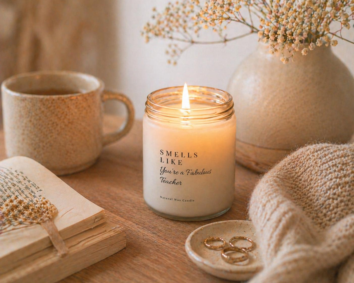 Personalised Fabulous Teacher Candle Gift styled as a thoughtful gift
