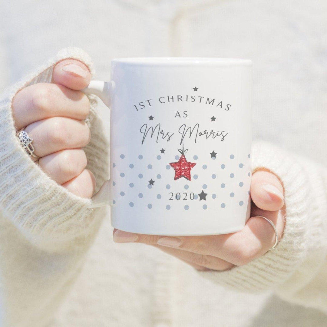 Personalised First Christmas as Mrs Mug, First Xmas Mug, New Bride Christmas Mug, Last Christmas as Miss Mug, Newlywed Mug, Bride to Be Mug, - Amy Lucy