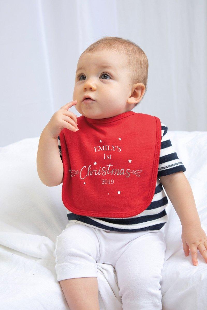 Personalised First Christmas Bib, 1st Christmas Baby Bib, Baby Christmas, Red Gold Baby Bib, Xmas Clothing, 1st Christmas Outfit, Baby Bib - Amy Lucy