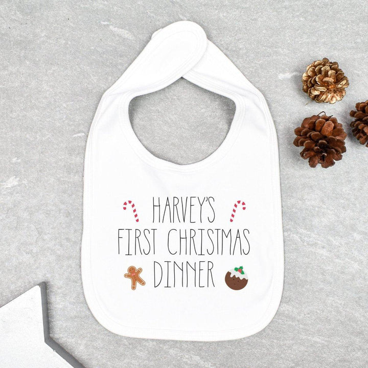 Personalised First Christmas Dinner Bib, Christmas Dinner Bib, Personalised Christmas Bib, First Christmas Gifts, New Baby Christmas Gifts - Amy Lucy