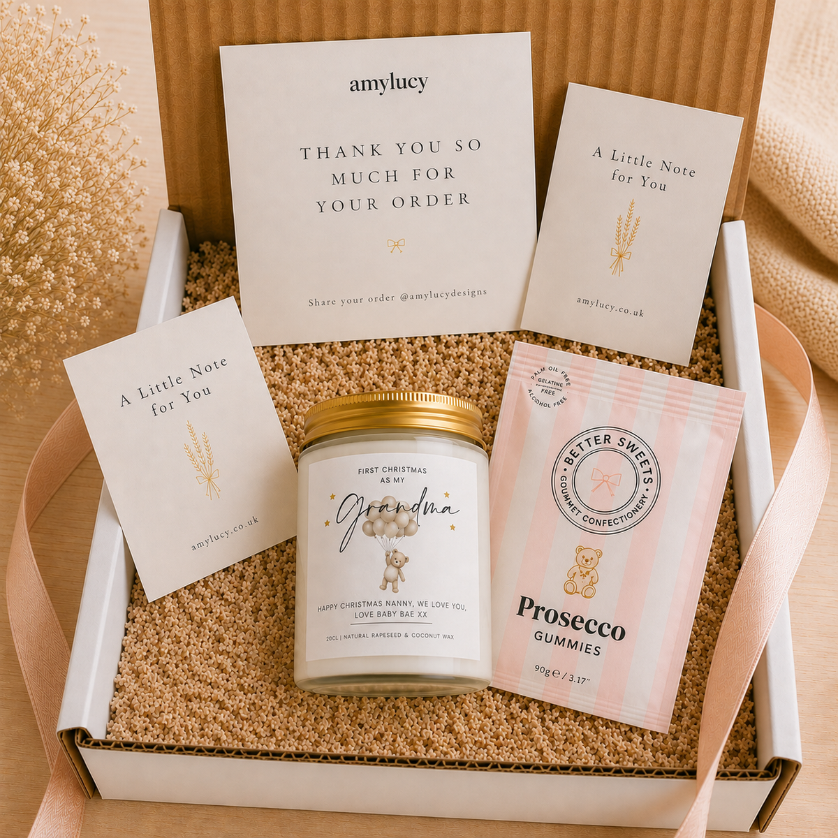 Personalised First Christmas as Grandma or Nanny Candle styled for Christmas