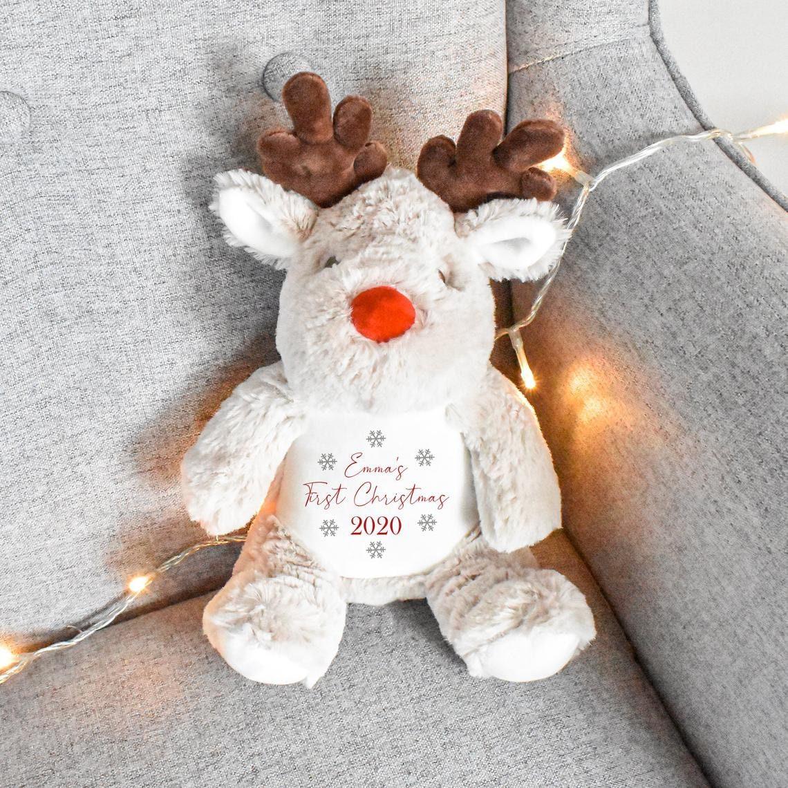 Personalised First Christmas Teddy, Baby 1st Christmas Gift, Reindeer Soft Toy, Penguin Teddy, Custom Cuddly Toy, Baby Stocking Fillers - Amy Lucy