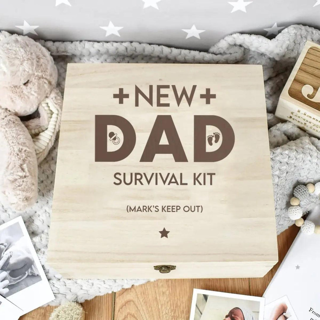 Personalised First Fathers Day Box, First Fathers Day Gift, New Dad Survival Kit, Engraved Box, Personalised New Dad Gift, Fathers Day Gift, - Amy Lucy