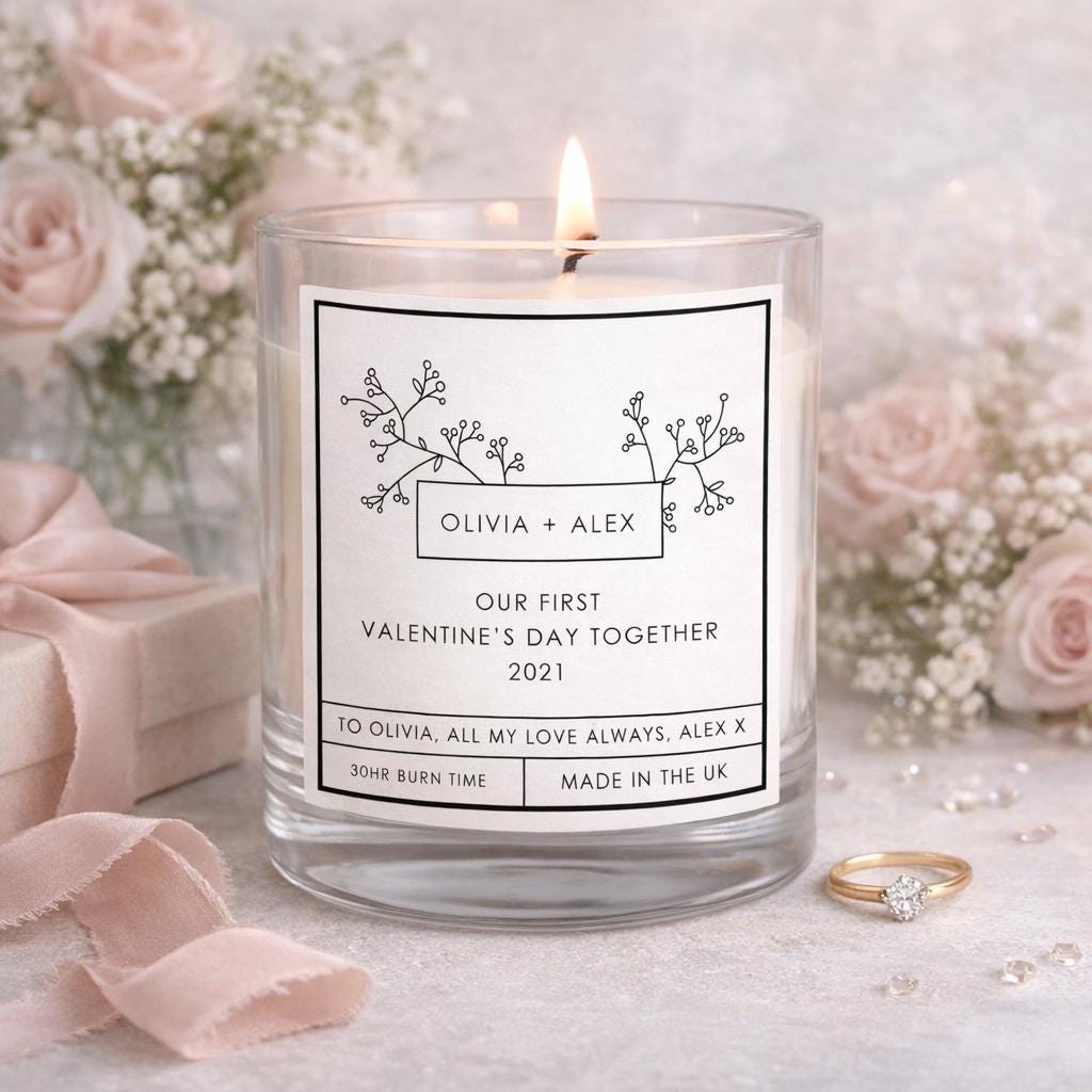 Personalised First Valentine’s Day Candle shown from the front