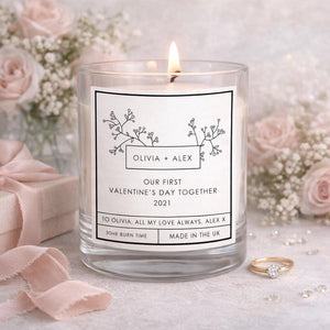 Personalised First Valentine’s Day Candle shown from the front