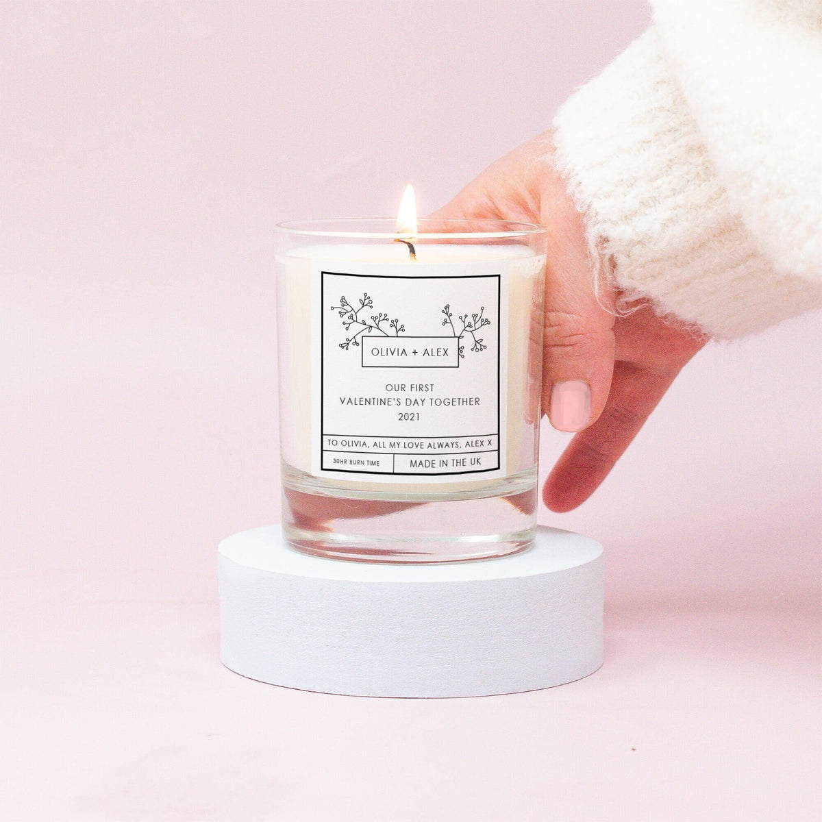 Personalised First Valentine’s Day Candle styled as a thoughtful gift