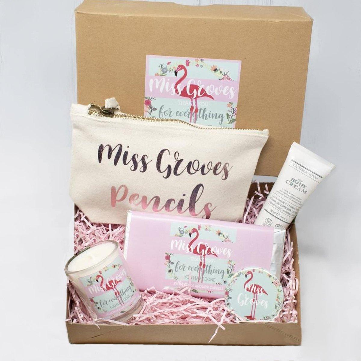 Personalised Flamingo Teacher Gift Box , Filled Thank You Teacher Box, Teacher Gift Set, School Teacher Thank You Gifts, Filled Gift Set, - Amy Lucy