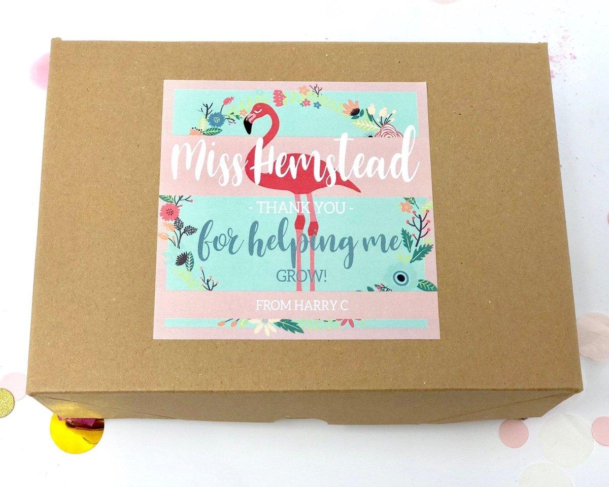 Personalised Flamingo Teacher Gift Box , Filled Thank You Teacher Box, Teacher Gift Set, School Teacher Thank You Gifts, Filled Gift Set, - Amy Lucy