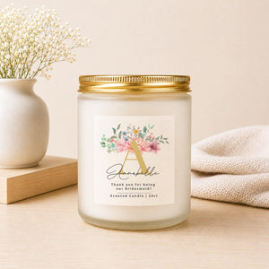 Personalised Floral Initial Bridesmaid Candle with gift presentation details