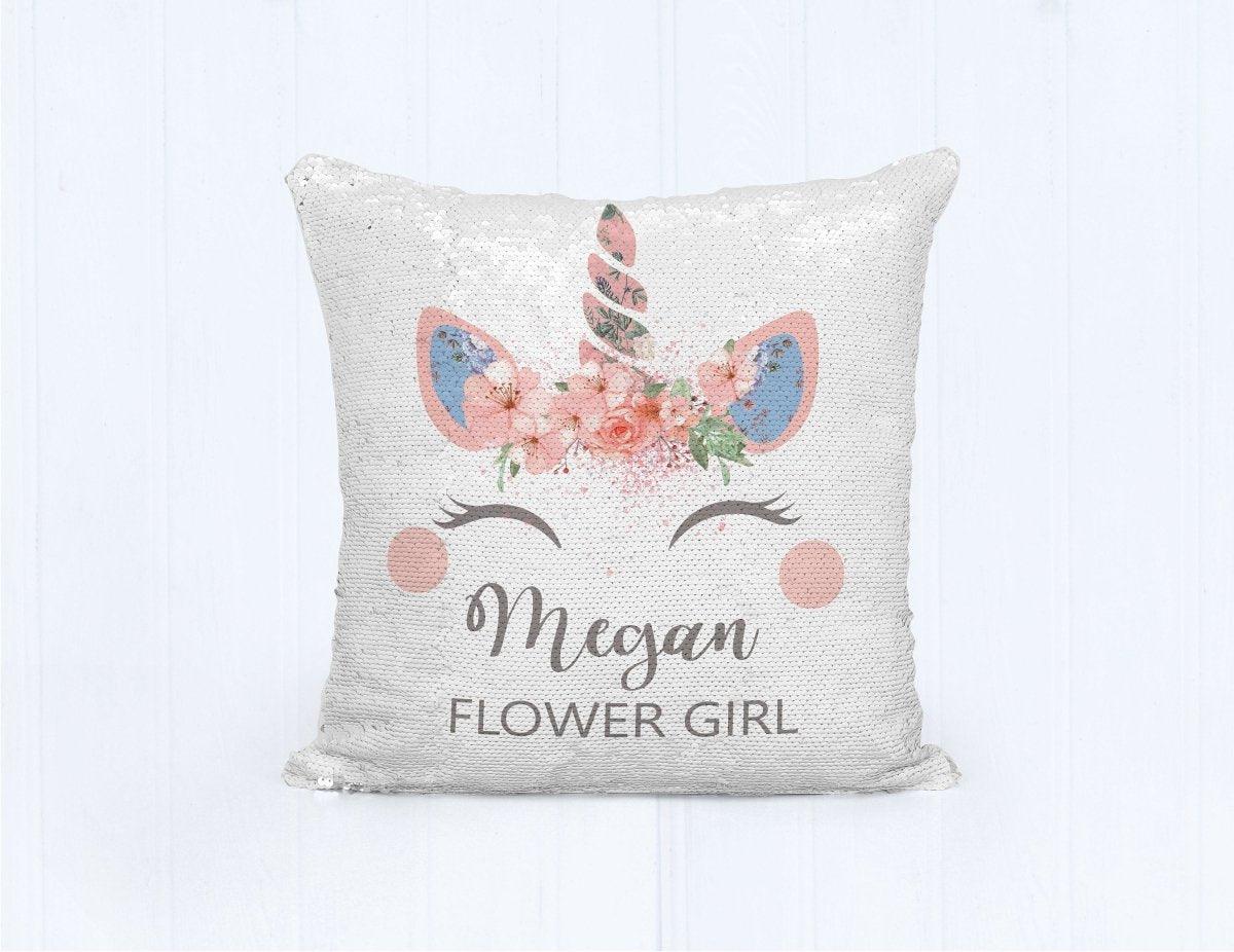 Personalised Flower Girl Cushion, Flower Girl Gift , Sequin Cushion, Swipe Sequin Wedding Flower Girl Thank you Gift, Wedding Gift, Girl - Amy Lucy