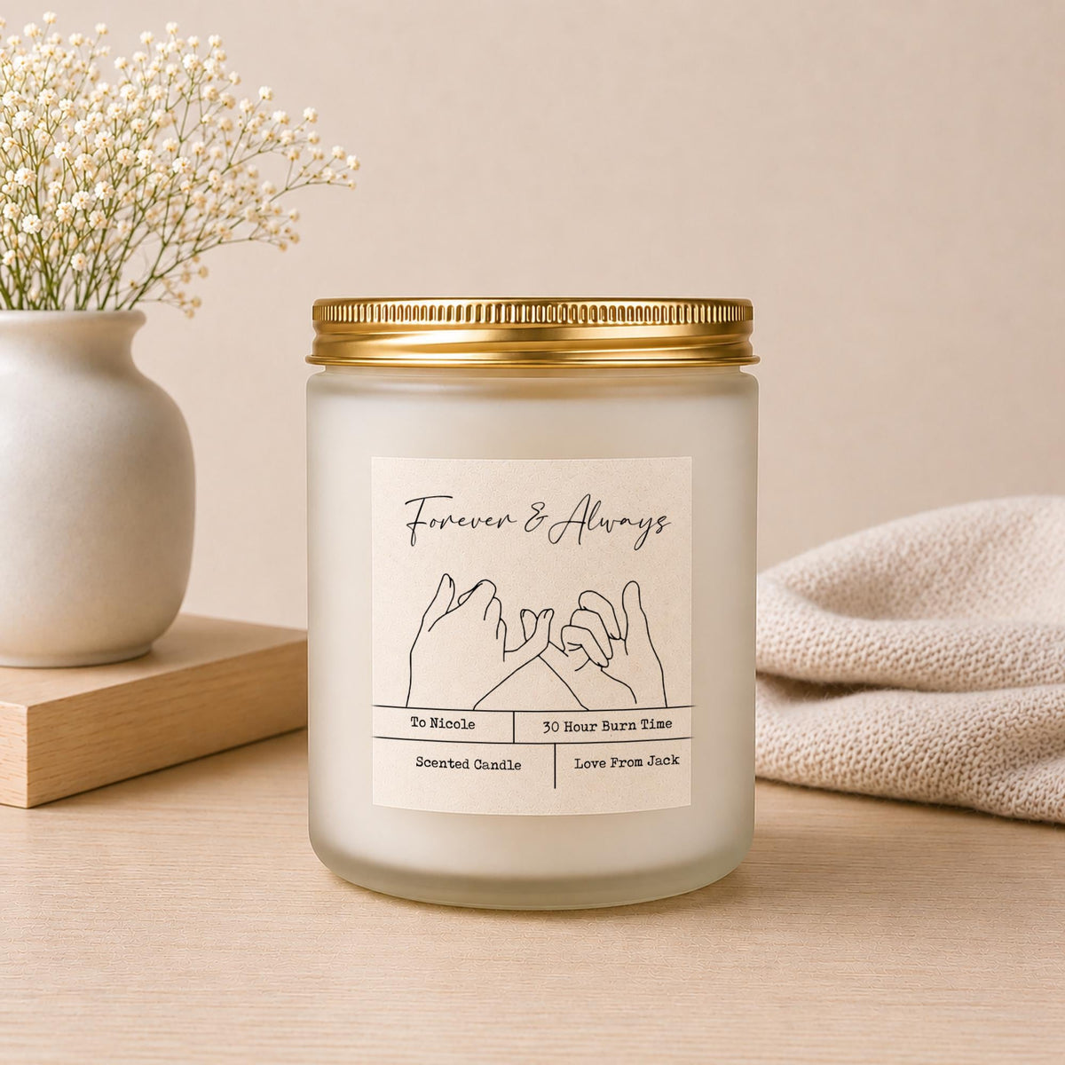 Personalised Forever & Always Candle Gift with gift presentation details