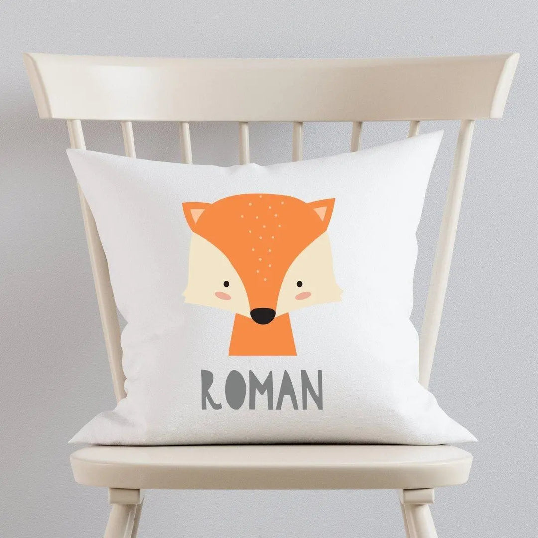 Personalised Fox Cushion, Woodland Animal Cushion Gift, Fox Nursery Gift, Woodland Fox, Nursery Decor, Personalised Cushion, Fox Cushion, - Amy Lucy