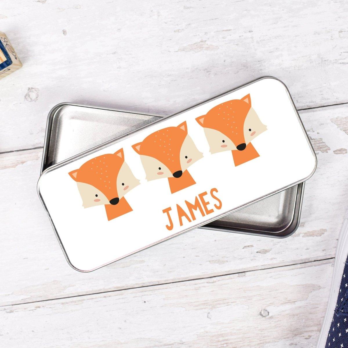 Personalised Fox Pencil Case, Fox School Pencil Case, Kids Fox Metal Pencil Case, Boys School Pencil Tin, Fox Gifts, - Amy Lucy