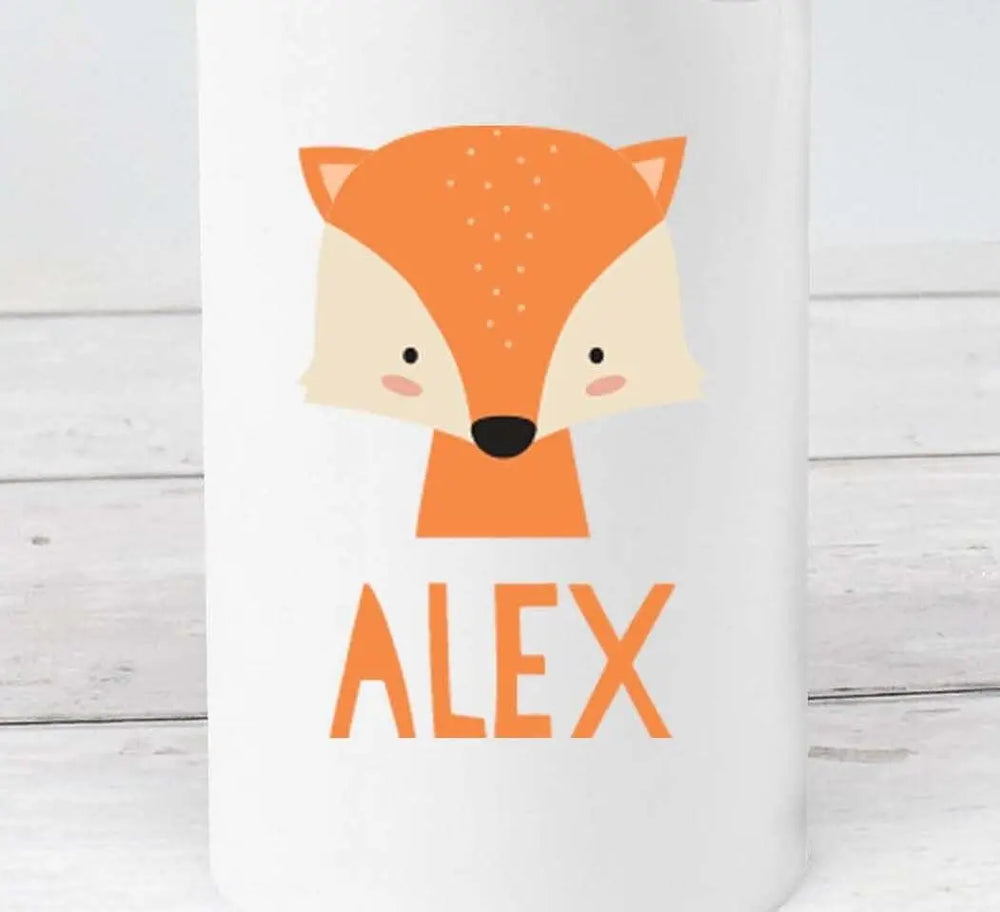 Personalised Fox Water Bottle, Fox School Bottle, Kids Fox Drink Bottle, Boys School Flask, Kids Children Student Drinks Cup, Fox Theme - Amy Lucy