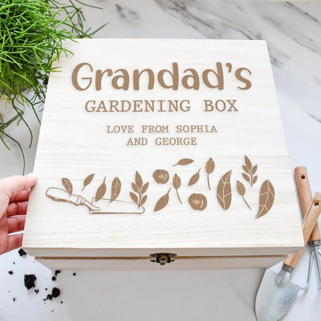 Personalised Gardening Box, Granddad Gift, Gardening Storage Box, Father&#39;s Day Gift, Granddad Gift, Wooden Engraved Box, Seed Box, Tool Box - Amy Lucy