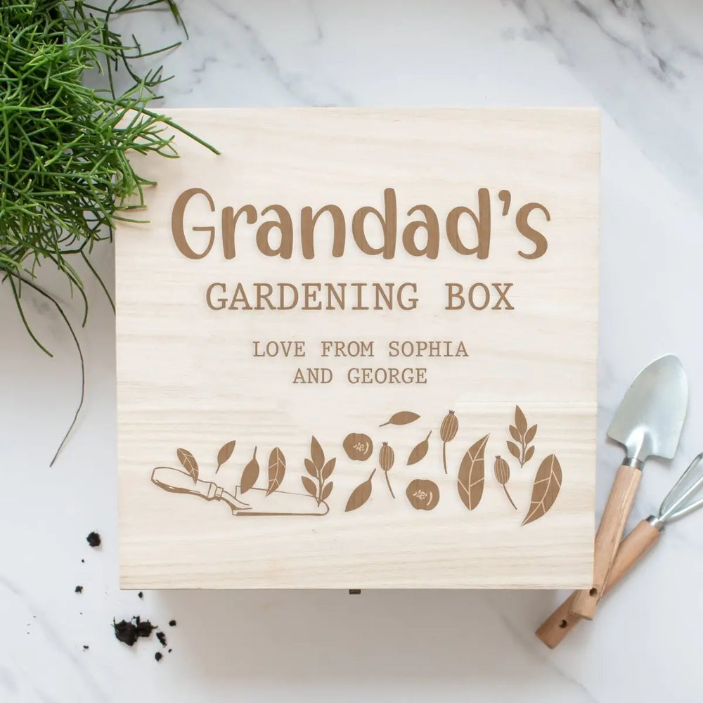 Personalised Gardening Box, Granddad Gift, Gardening Storage Box, Father&#39;s Day Gift, Granddad Gift, Wooden Engraved Box, Seed Box, Tool Box - Amy Lucy