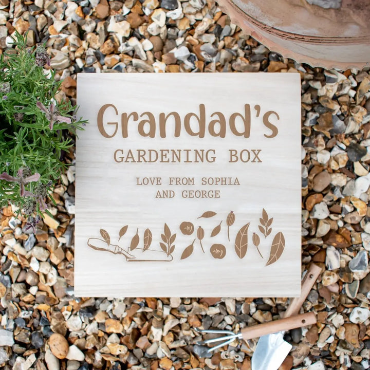 Personalised Gardening Box, Granddad Gift, Gardening Storage Box, Father&#39;s Day Gift, Granddad Gift, Wooden Engraved Box, Seed Box, Tool Box - Amy Lucy