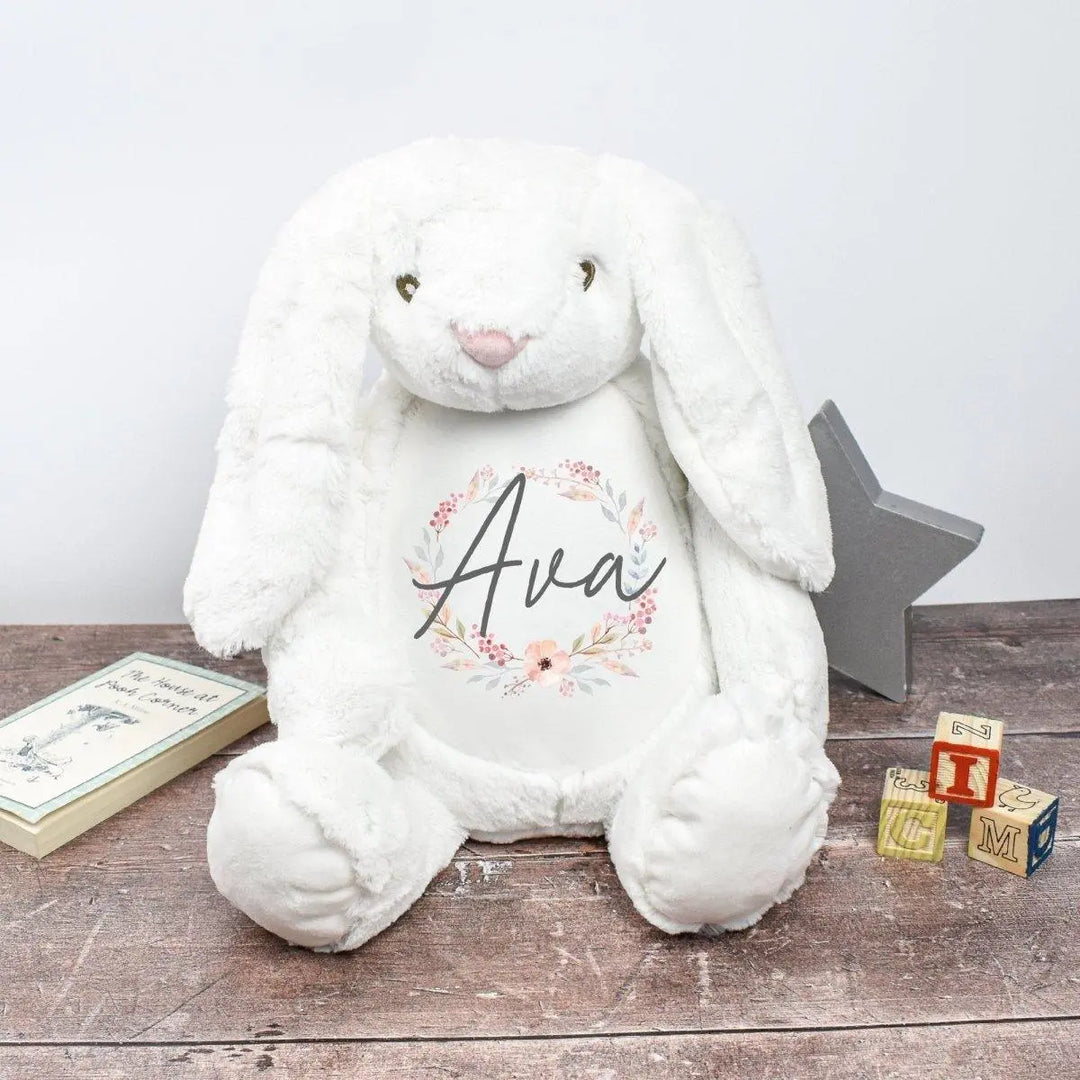 Personalised Giant Bunny Rabbit, New Baby Gift, Customised Plush Soft Toy, Your Name Teddy, XL Cuddly Toy, Girls and Boys Teddy Baby Shower - Amy Lucy