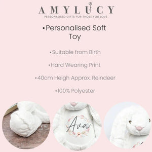 Personalised Giant Bunny Rabbit, New Baby Gift, Customised Plush Soft Toy, Your Name Teddy, XL Cuddly Toy, Girls and Boys Teddy Baby Shower - Amy Lucy