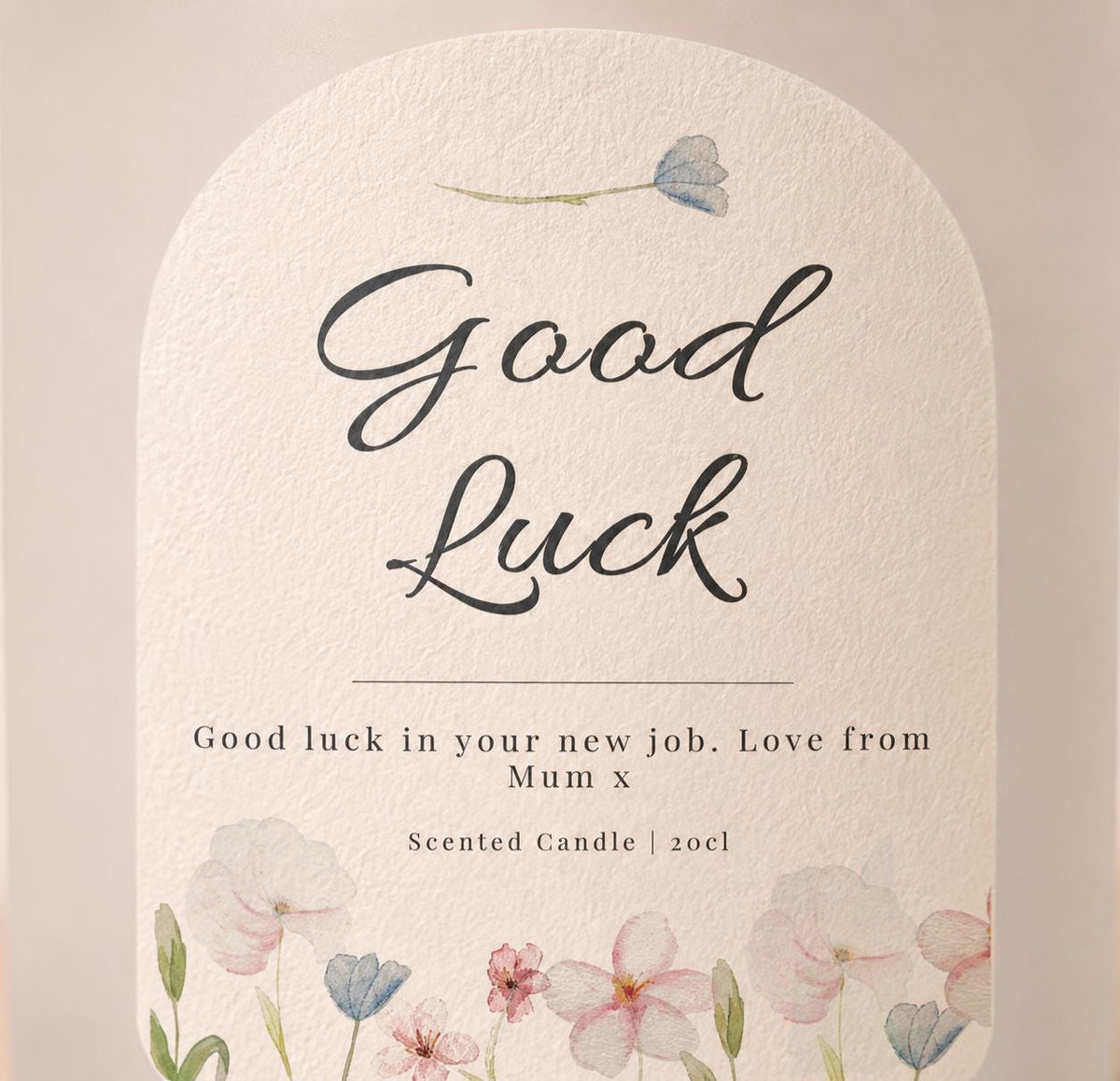 Overhead view of the personalised Good Luck Candle Gift
