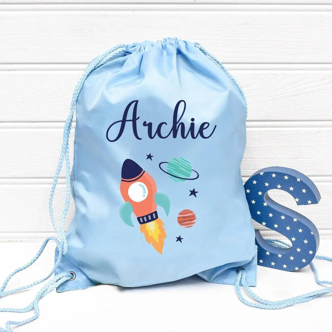 Personalised Gym Bag Kids, Boys Space Gym Bag, Boys Drawstring Bag, School Bag, Rocket School PE Bag, Rocket Pump Bag, Nursery Bag, PE Bag - Amy Lucy