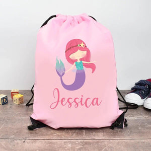 Personalised Gym Bag Kids, Girls Mermaid Gym Bag, Girls Drawstring Bag, School Bag, Mermaid School PE Bag, Mermaid Pump Bag, Nursery Bag - Amy Lucy